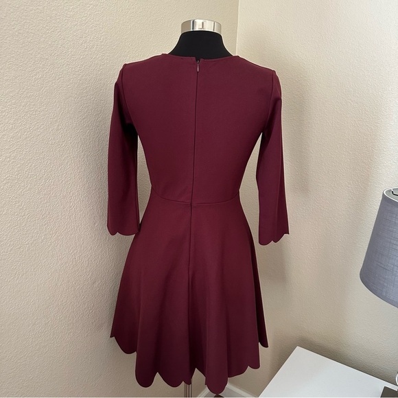 NWOT Lulu's Cumulonimbus Clouds Skater Burgundy Scalloped Hem Mini Dress Size M - Picture 8 of 14